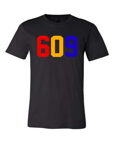 609 AREA CODE TRICOLOR TEE BLACK